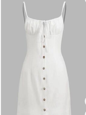 Commense White Button-Front Linen Midi Dress NWT